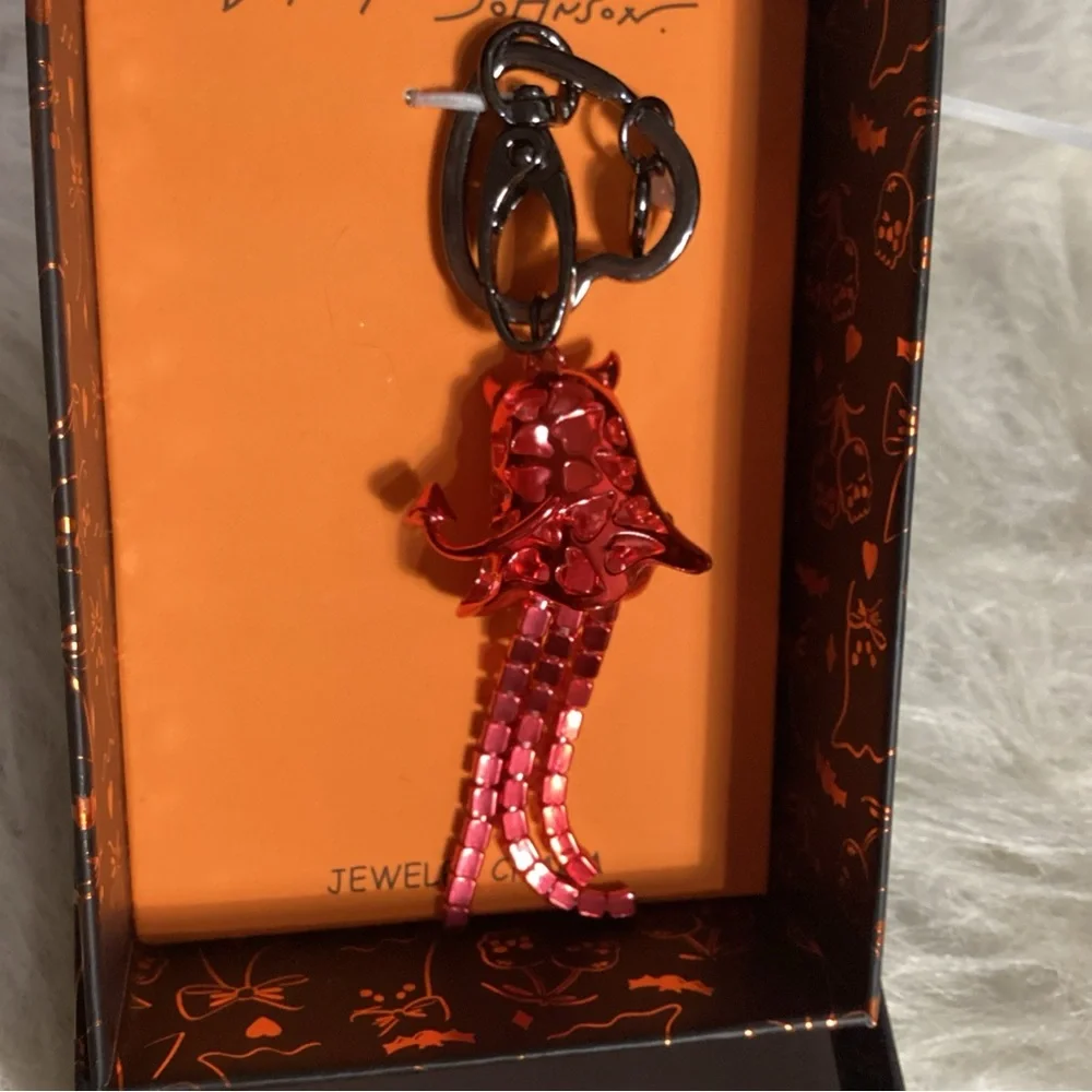 Betsey Johnson Halloween Red Jeweled Devil Ghost Keychain Bag Charm NIB